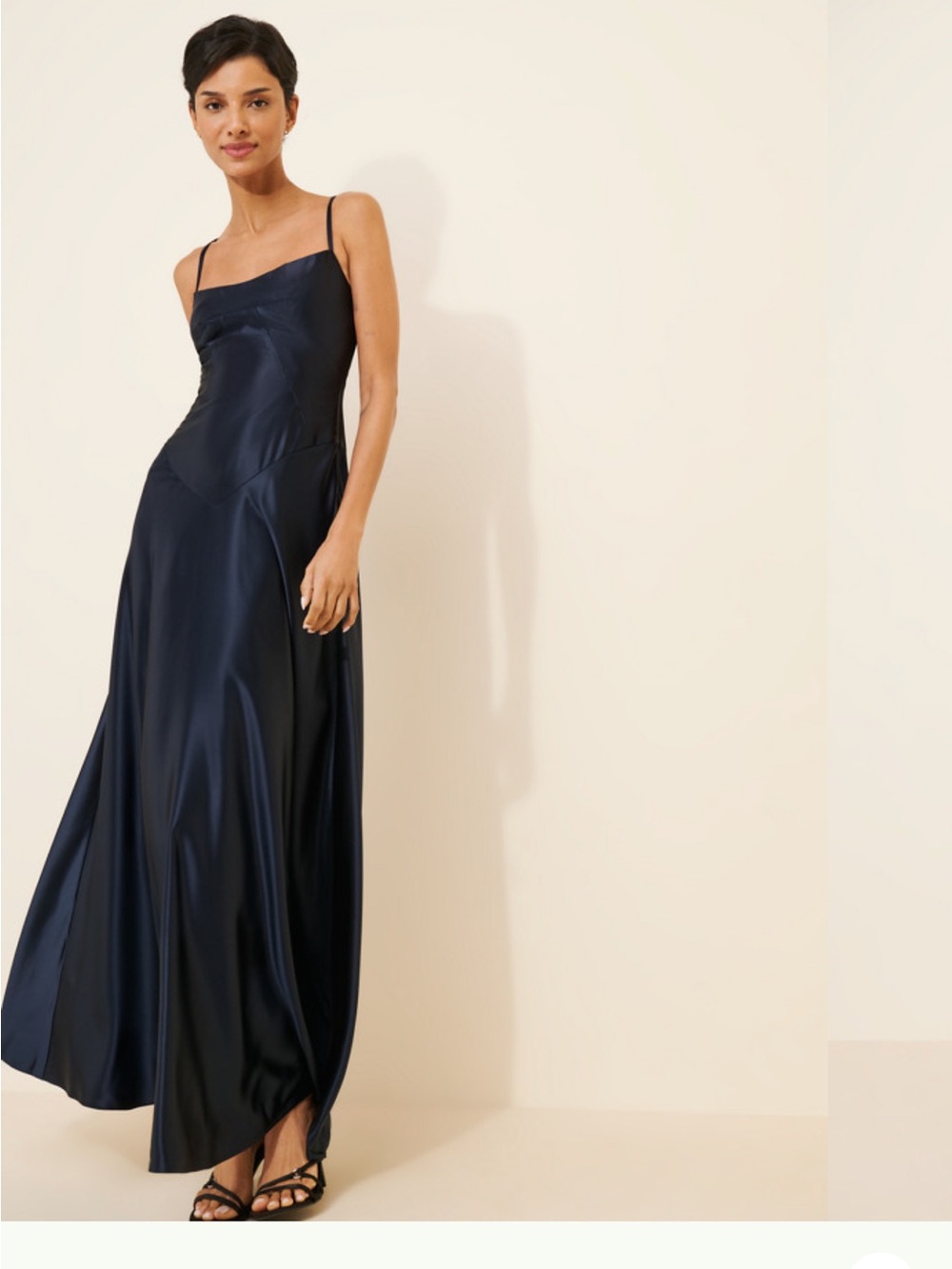 Anthropologie Navy Blue Satin Maxi Dress